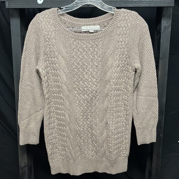 Loft- brown crewneck sweater with 3/4 length sleeves - Picture 5 of 12